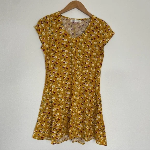 Band of Gypsies Dresses | Band of Gypsies Golden Floral Button Front Mini Dress Size Xs Cottagecore Girly | Color: Gold/White | Size: Xsj | Pm-